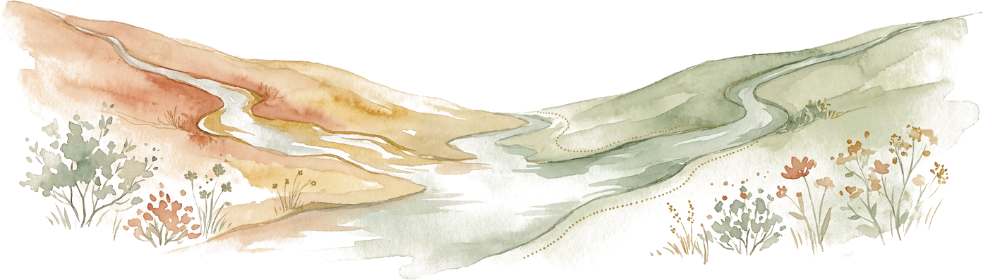 Aquarela de dois rios que se encontram e viram um só